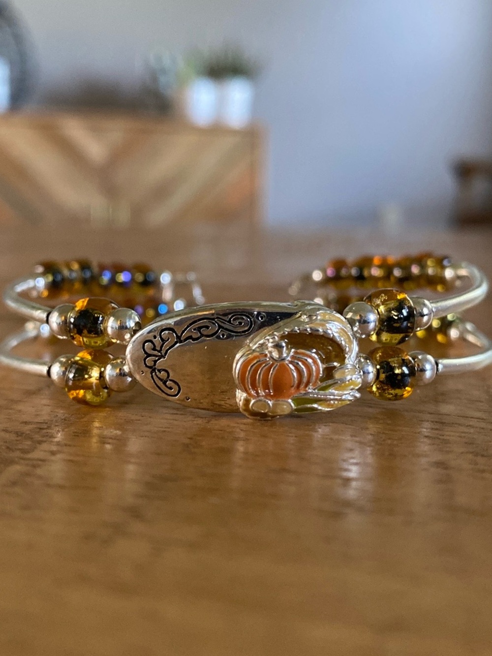 Handcrafted Fall-Themed Wire Cuff Bracelet